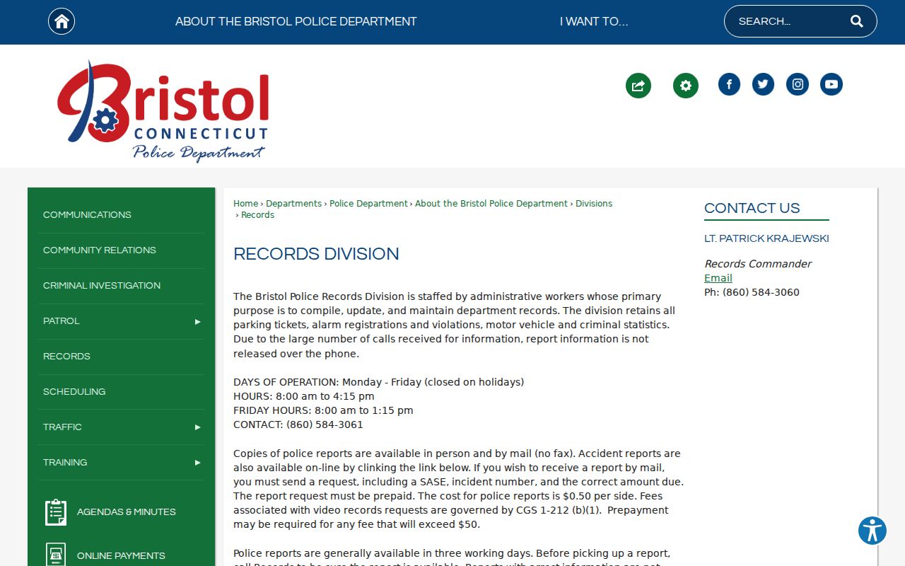 Bristol arrest records division request information