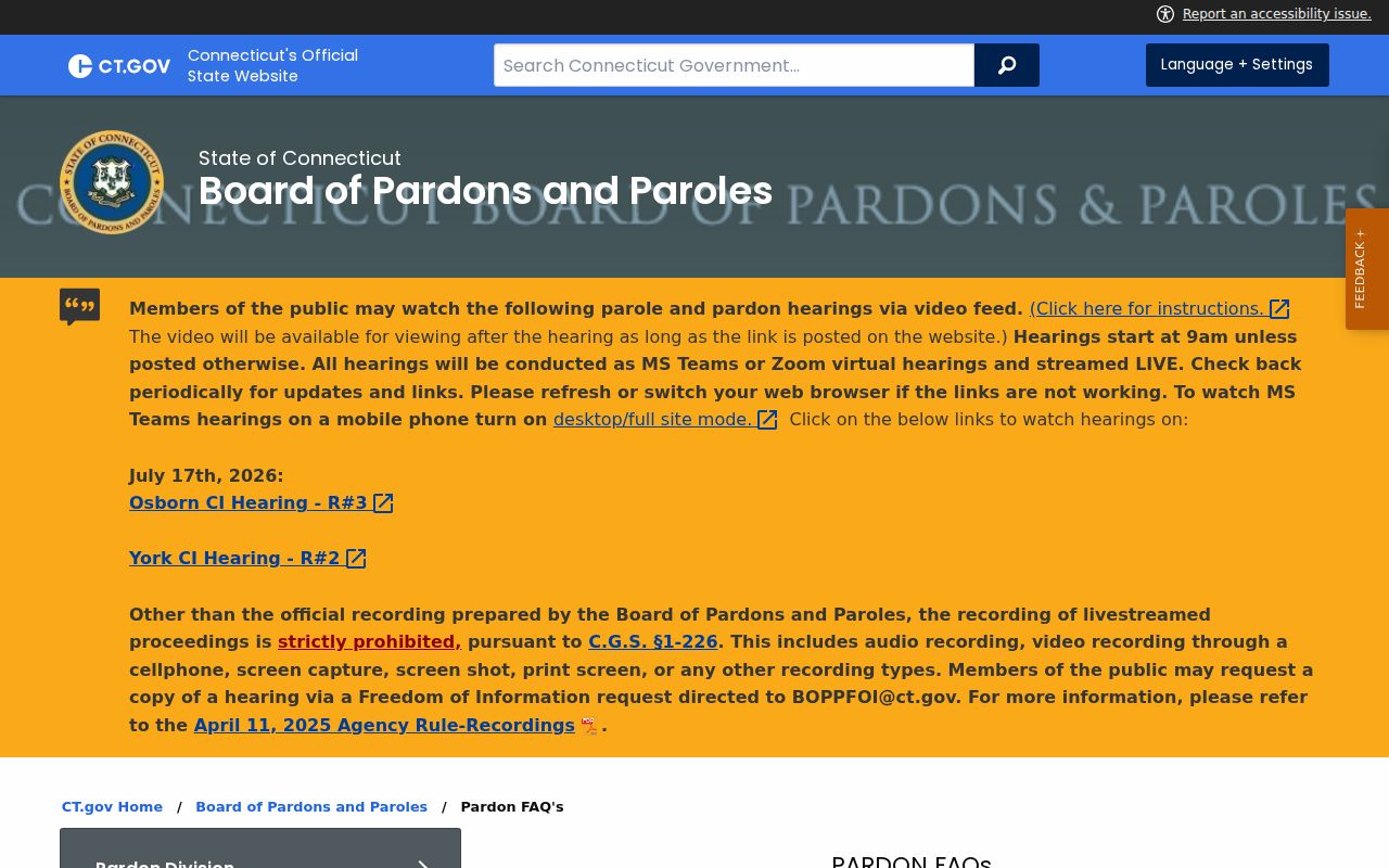 Connecticut Absolute Pardon and criminal-record erasure guidance