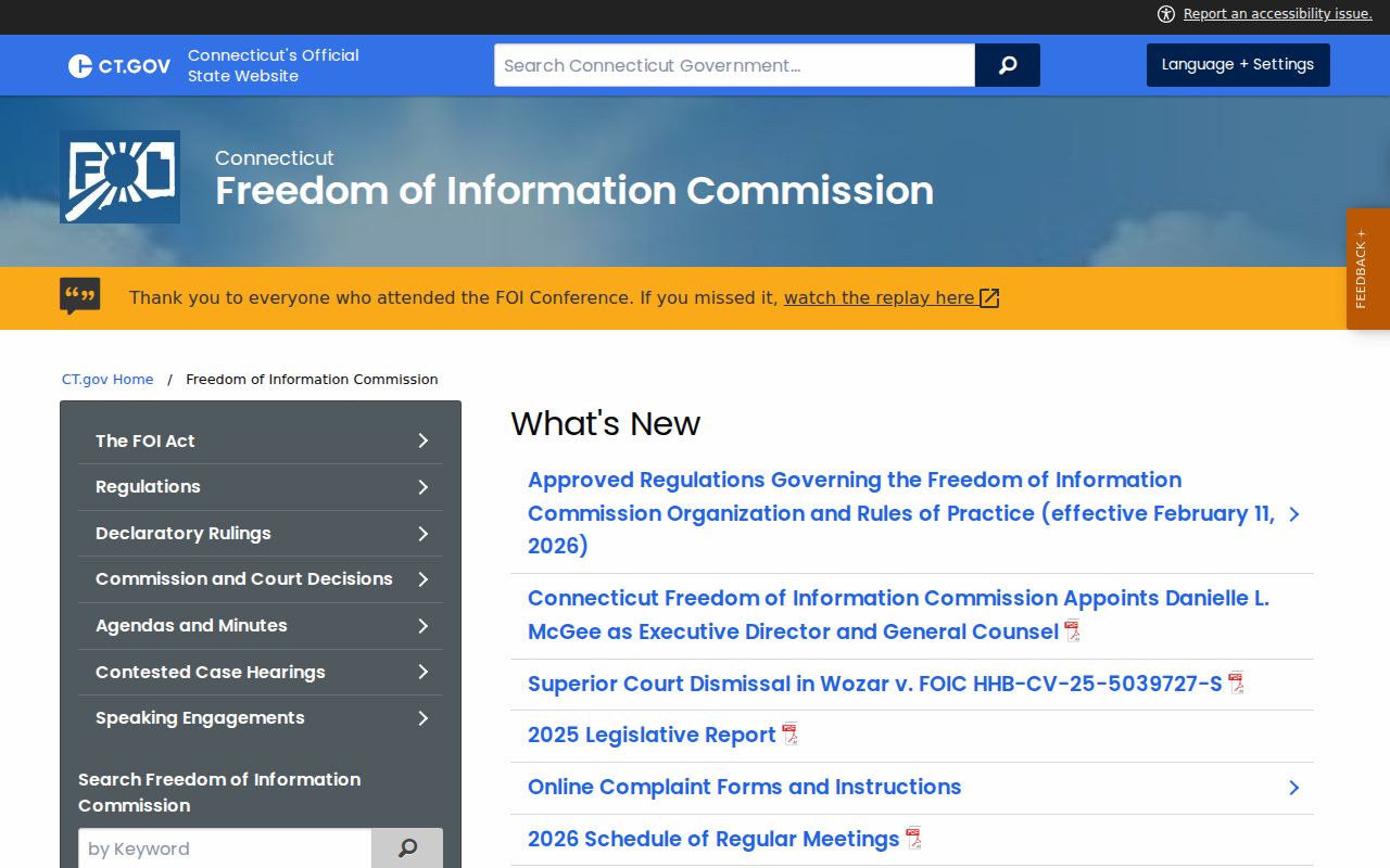 Connecticut Freedom of Information Commission public records guidance